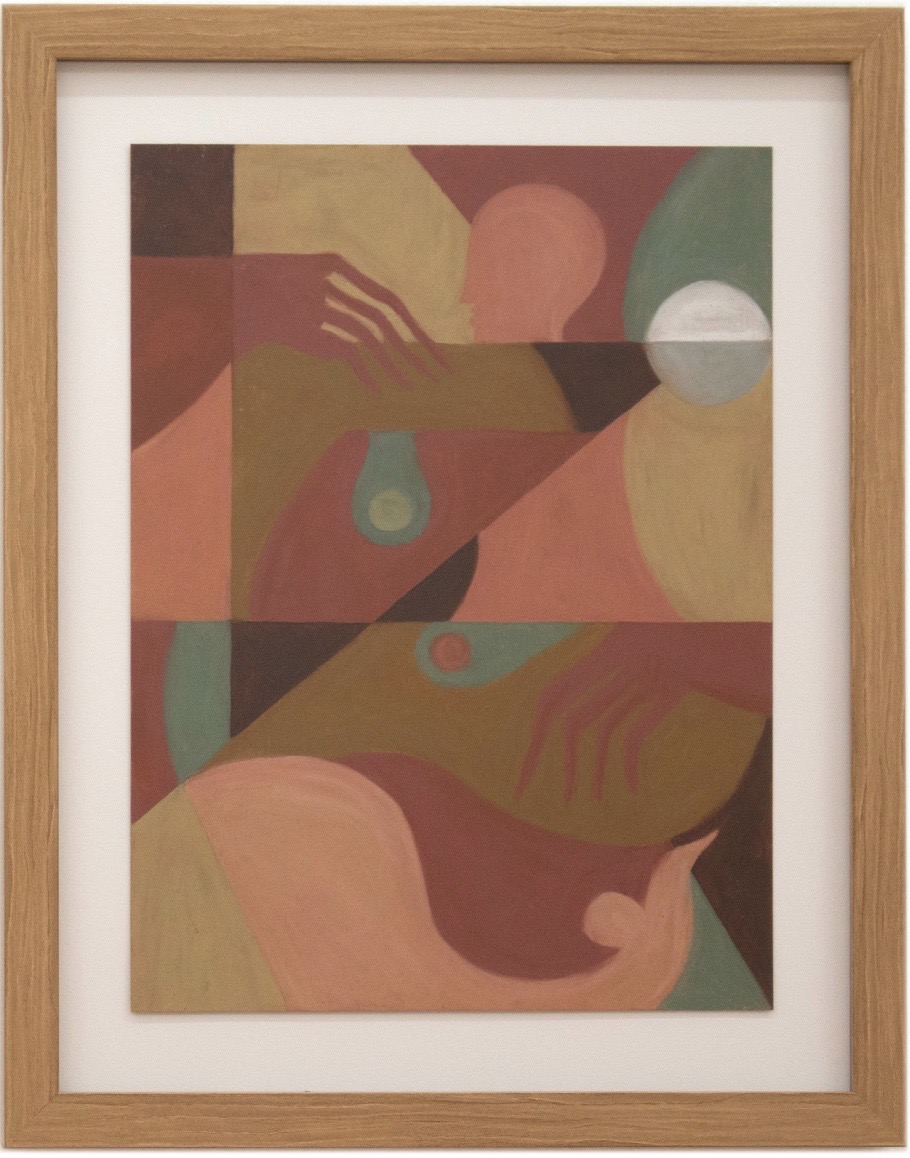 Liz Flores' Mujeres #7 is a 2023 oil pastel on paper that was included in the Picasso:Fifty Years Later exhibit held at the Elmhurst Art Museum. It depicts woman in cubist fashion and muted earth tones.